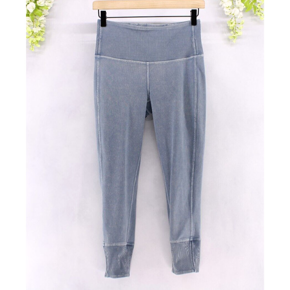 Lululemon Women's Wunder Under Crop Leggings 23" Ribbed Washed Moon Blue Sz 6 - Picture 1 of 6